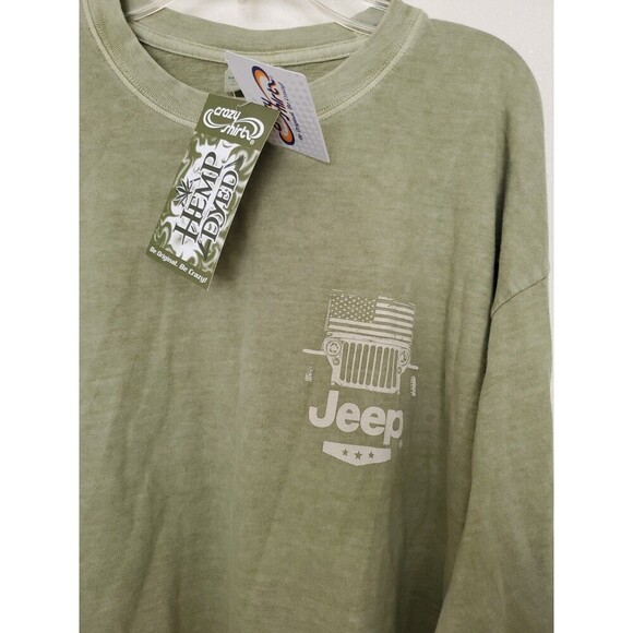 Crazy Shirts Hemp Dyed Jeep Shirt Long Sleeves Mens Sz L Green Front Back Print - Picture 4 of 16